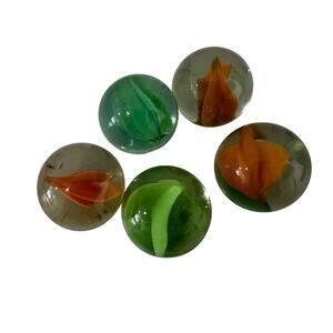 Vintage Cat's Eye Marbles Lot of 5 .63 Inch Mint Condition Green Orange Hybrid